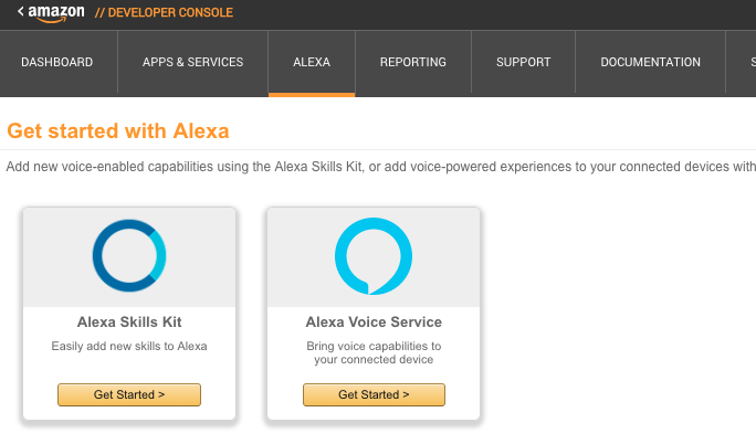 Alexa Developer Console Home Page