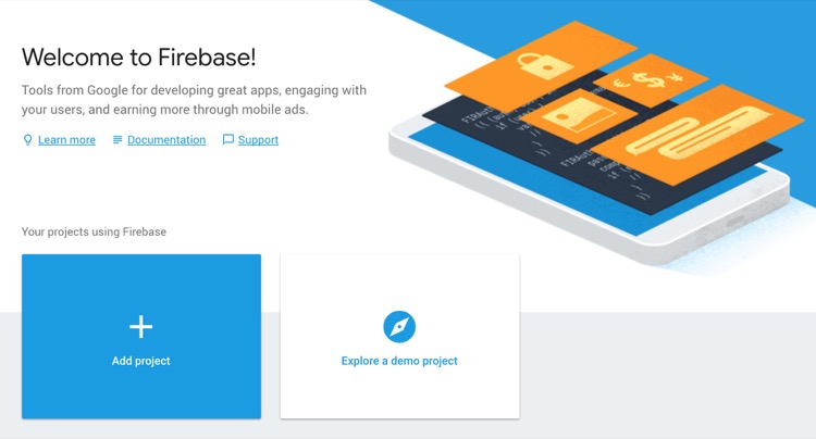 Firebase console page