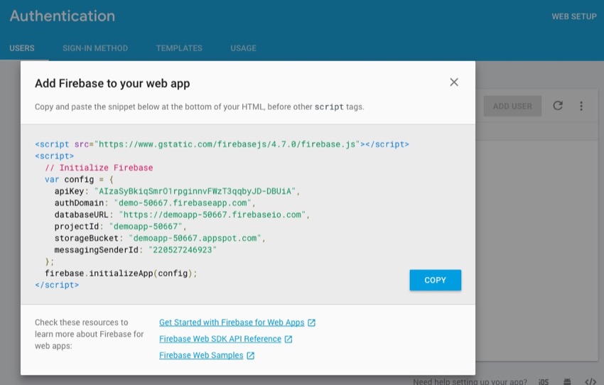 get Firebase API Access Key