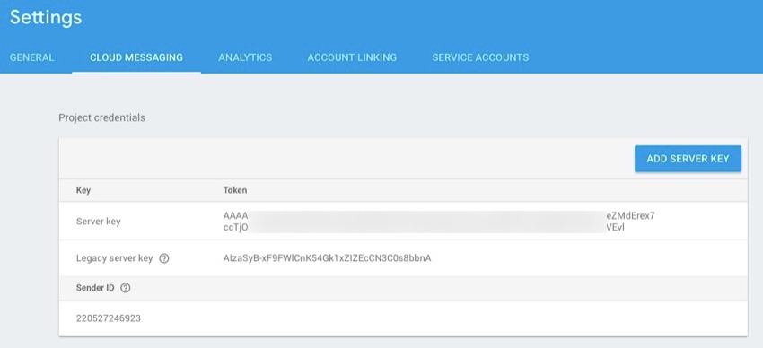 Firebase Project Settings for Cloud Messaging