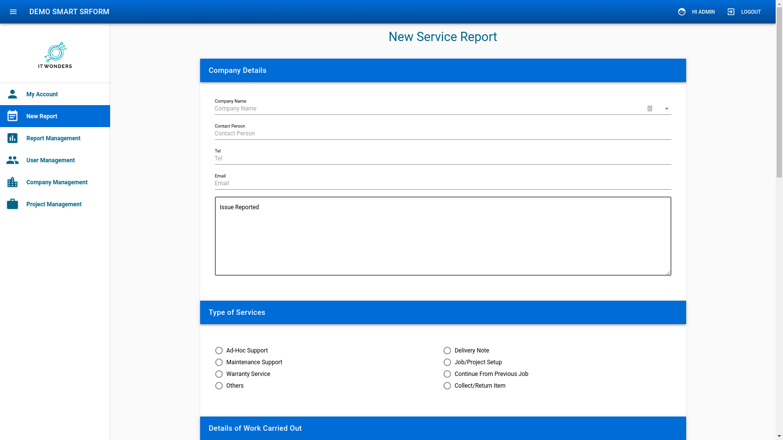 E-Service Report Form